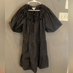 Topshop size 10 short sleeve poplin tiered dress great condition black 💯 cotton